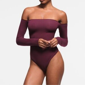 Skims Off The Shoulder Burgundy Bodysuit